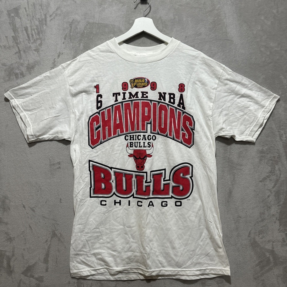 Vintage 1998 Chicago Bulls 6 Time NBA Champions T-Shirt White Mens Size Large